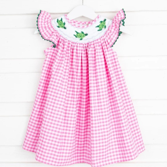 Classic Whimsy Sea Turtle Smocked Dress Pink Gingham Size 12M - Picture 1 of 11